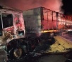 Carreta com soja fica totalmente destruída após incêndio na MS-134