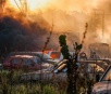 Pátio atingido por fogo tinha mais de 80 de veículos, a maioria foi destruída